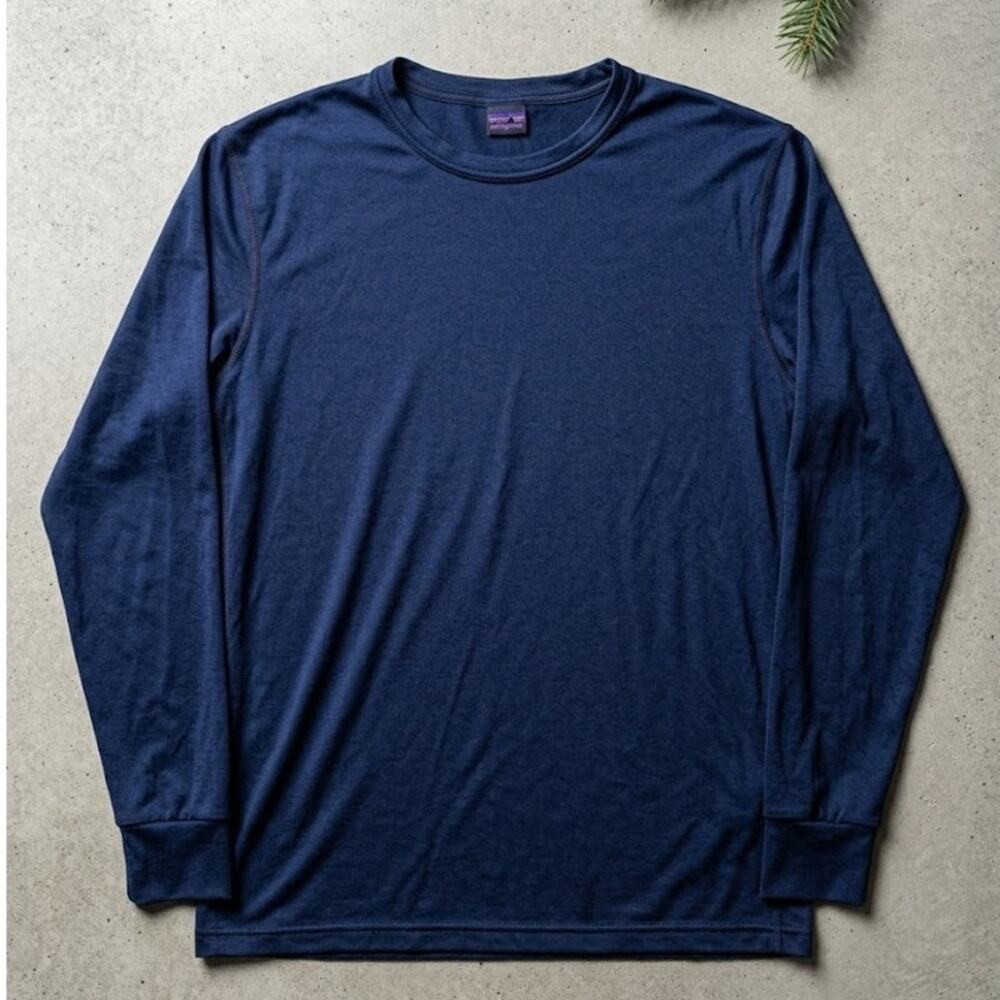 VINTAGE Patagonia Capilene Base Layer Shirt Large Blue Made in USA Mountain Tag